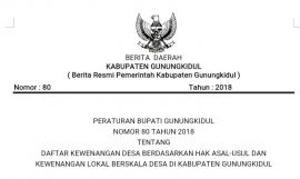 Peraturan Bupati Gunungkidul Nomor 80 Tahun 2018